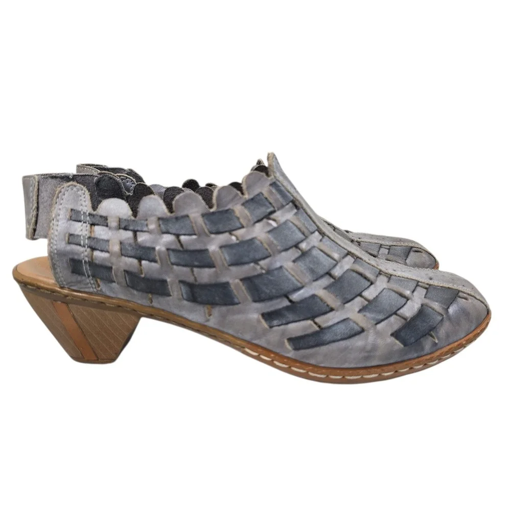 Rieker Antistress Woven Leather Slingback Sandals Women Size 37‎ Gray